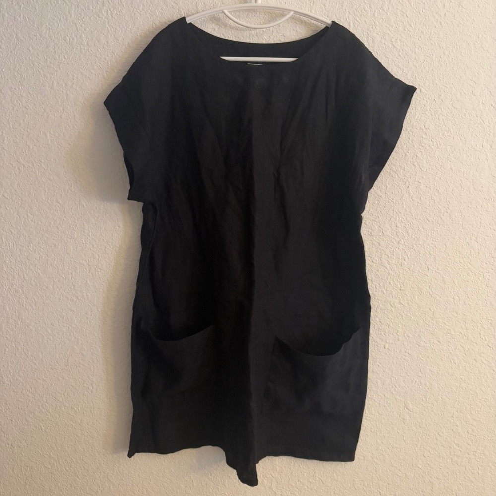 Bryn Walker Light Linen Cap-Sleeve Tunic Dress Size Medium Black